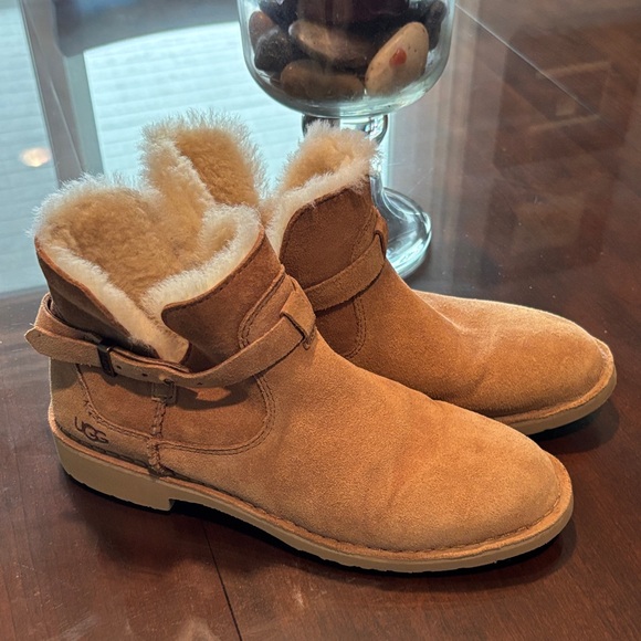 UGG Women's Tan Shearling Winter Ankle Boots - Picture 3 of 11